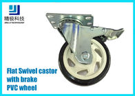 3-5 inci PVC / ESD Flat Free Putar Kastor Roda Roda - mount Dengan Brake Assembly
