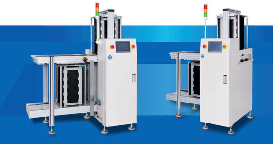 Mesin Conveyor PCB SMT Loader Otomatis dengan Kontrol PLC untuk 80x50-330x250mm PCB Ukuran dan 355*320x565mm Material Box