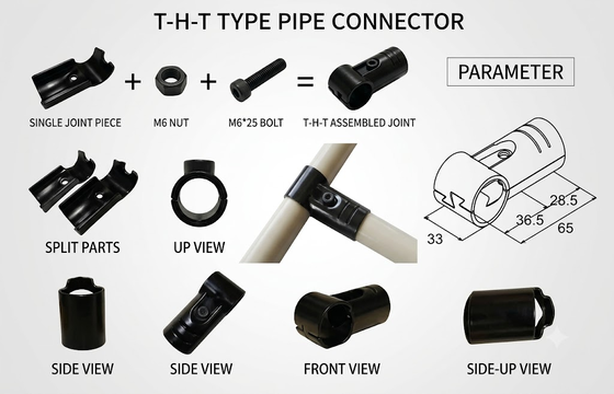 Konektor pipa logam tahan lama untuk sistem rak pipa industri dan peralatan penanganan bahan dengan finishing hitam yang dapat digunakan kembali